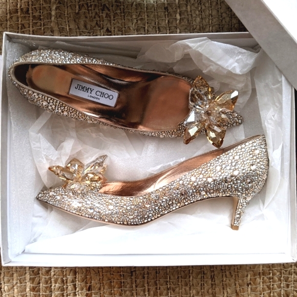 💯Jimmy Choo Rose Gold Crystal Covered Pointy Toe Pumps Crystal Cinderella pumps - Picture 4 of 12